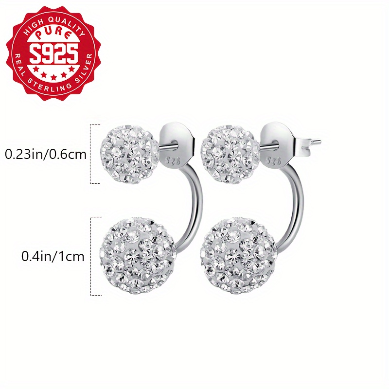 925 Silver Half Wrap Ball Earrings with Rhinestone Bling